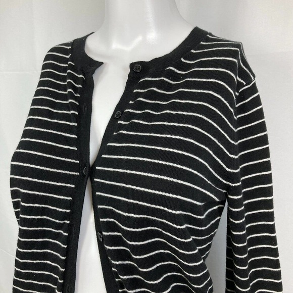 Gap Cardigan Womens Sz S Black White Striped Cotton Knit Button Up Sweater - Picture 2 of 9